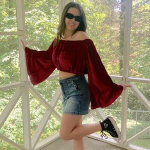 Fuchsia colored velvet crop top